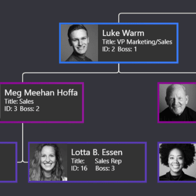 An organizational chart that allows user editing and re-organizing of the hierarchy.